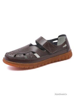 Genuine Leather Closed Toe Fisherman Sandals Flat Work Walking Shoes